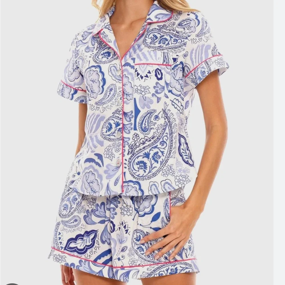 Women's Blue Paisley Pajama Set - Picture 1 of 12